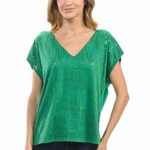Green Sequin Small Low VNeck Dolman